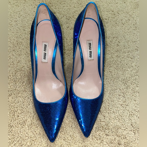 Authentic Miu Miu Blue Sequins Heels - Picture 3 of 4